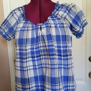 St Johns Bay Ladies Blue Plaid Cotton top Size PL